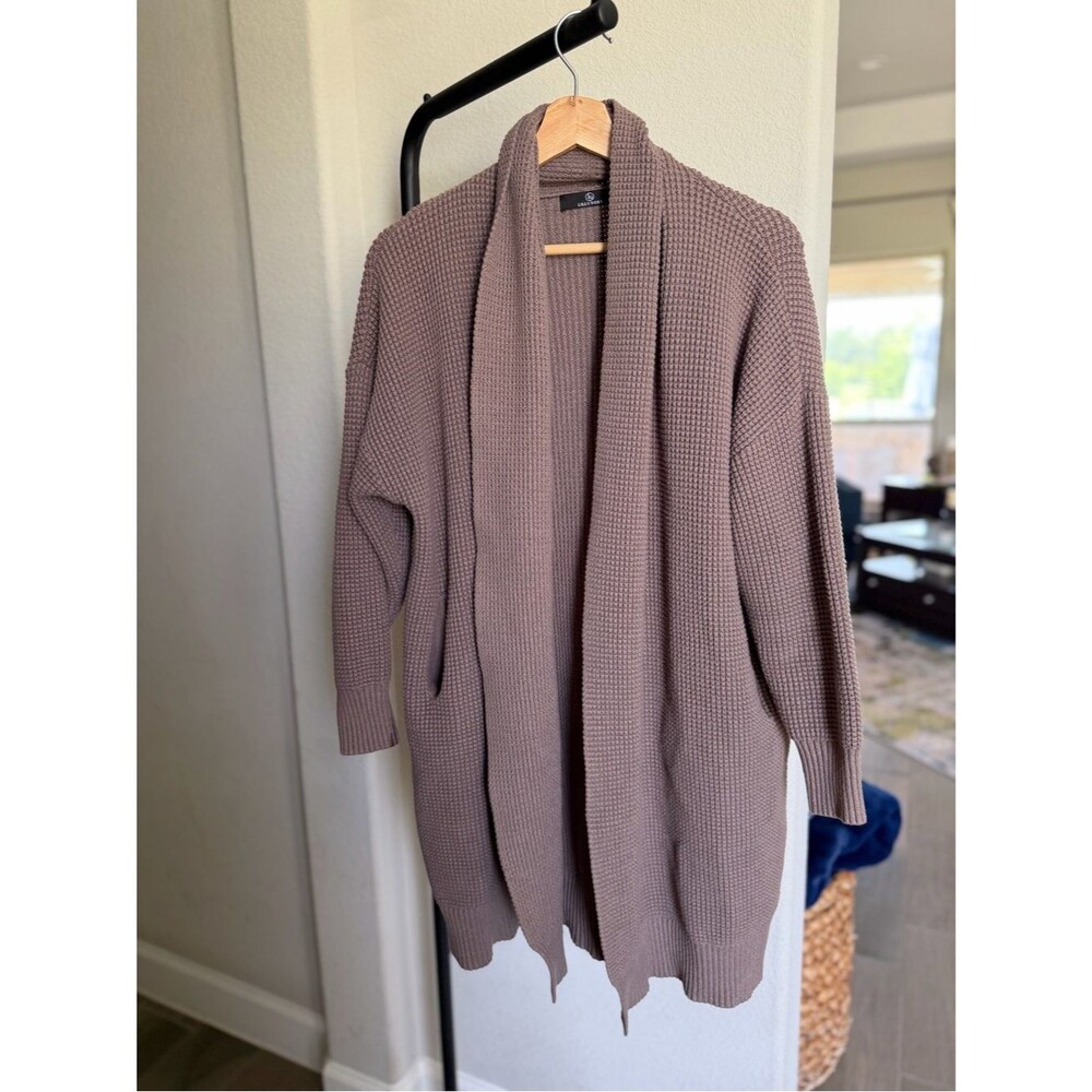 Lillusory Oversized Open-Front Waffle Knit Cardigan Duster in Taupe - Women L